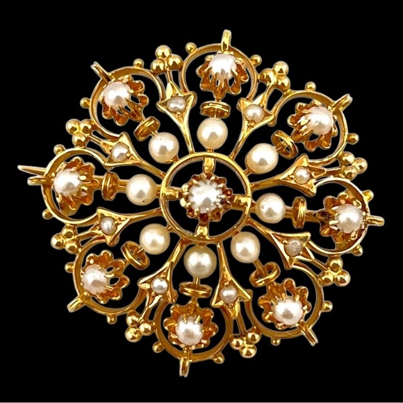18k Gold Victorian Pearl Pin/ Brooch